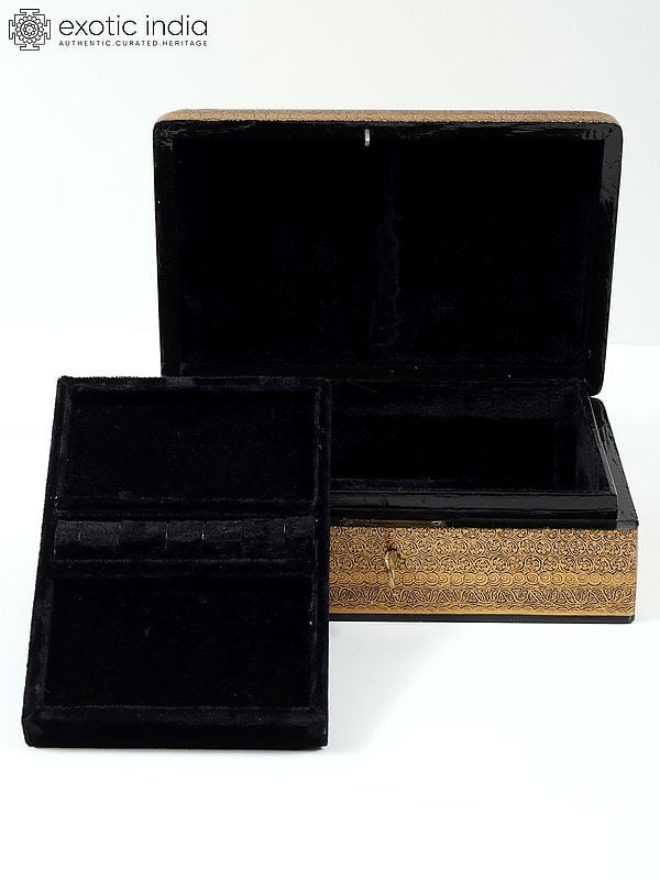 Exotic India 10" Hand Painted Jewellery Box In Wood With Lock | From Kashmir 
