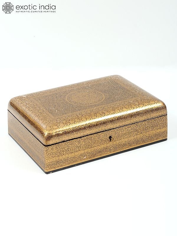 exotic india 10" Hand Painted Jewellery Box in Wood with Lock | From Kashmir 