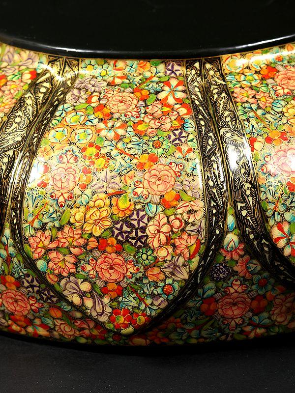 Exotic India 10" Hand Painted Papier Mache Bowl With Brass Inside | 24 Karat Gold Work | From Kashmir 