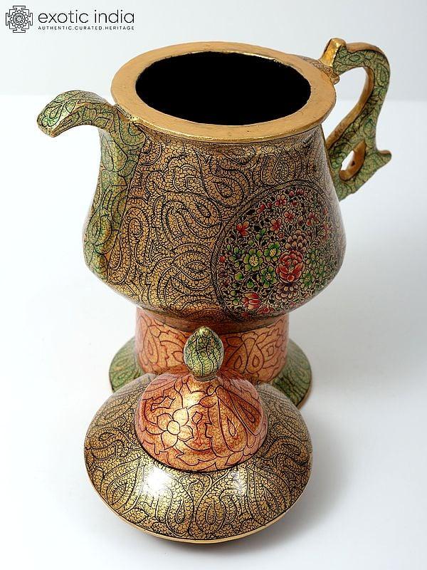 Exotic India 10" Handpainted Kashmiri Papier Mache Samovar Jug 