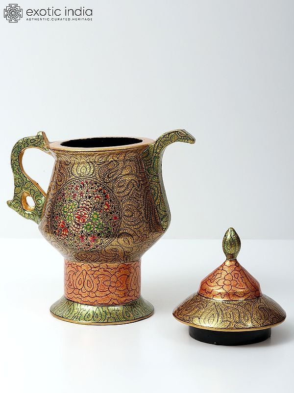 Exotic India 10" Handpainted Kashmiri Papier Mache Samovar Jug 