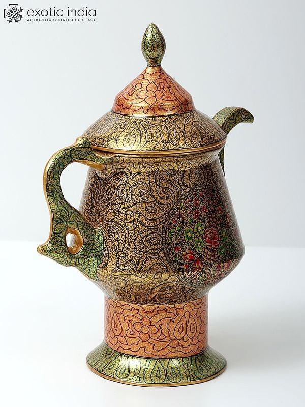 Exotic India 10" Handpainted Kashmiri Papier Mache Samovar Jug 