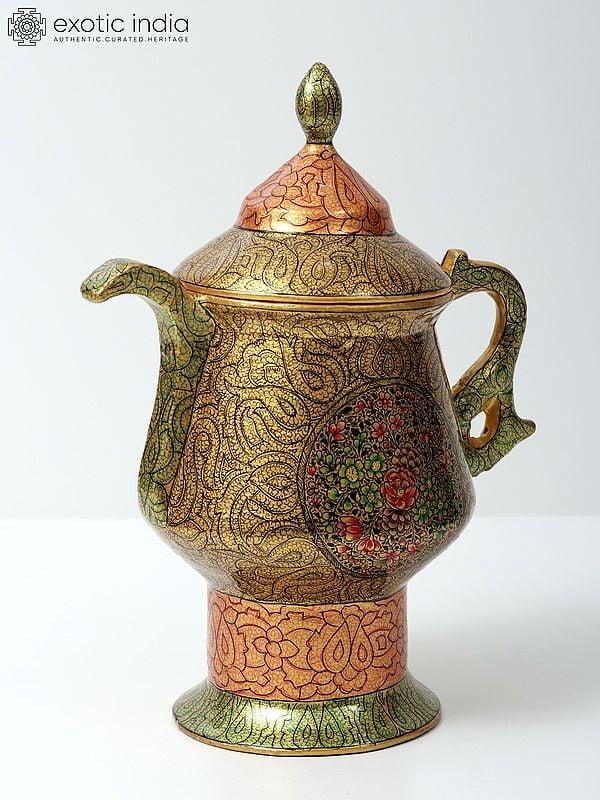 exotic india 10" Handpainted Kashmiri Papier Mache Samovar Jug 