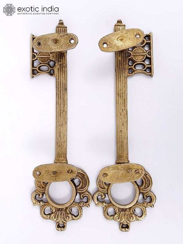 Exotic India 10" Key Design Brass Door Handles In Pair 