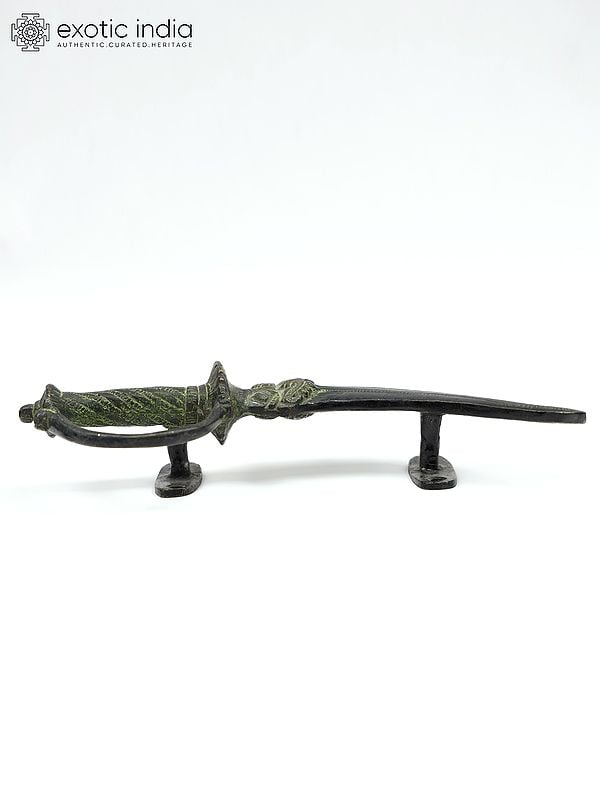 Exotic India 10" Kirtimukh Dagger Design Door Handle In Brass 