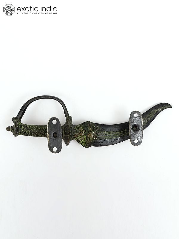 Exotic India 10" Kirtimukh Dagger Design Door Handle In Brass 