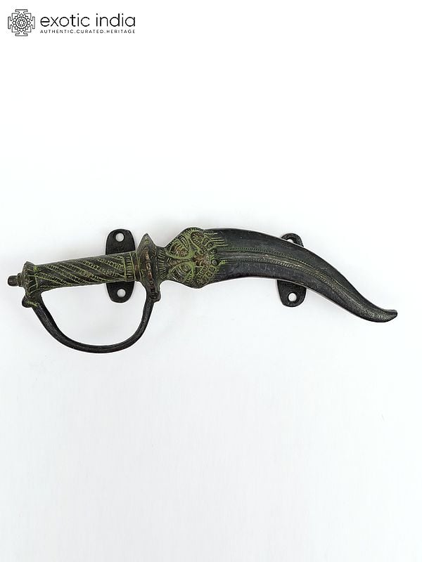 exotic india 10" Kirtimukh Dagger Design Door Handle in Brass 