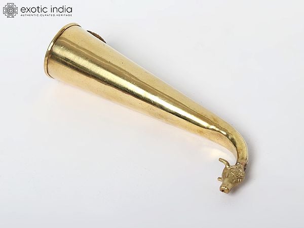 Exotic India 10" Nandi Horn For Abhisheka Of Shiva Linga | Gaumukhi Shringi Pot In Brass | Handmade | Made In India 