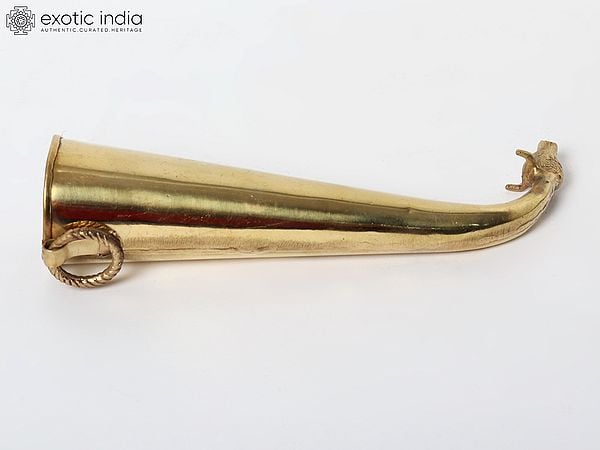 Exotic India 10" Nandi Horn For Abhisheka Of Shiva Linga | Gaumukhi Shringi Pot In Brass | Handmade | Made In India 