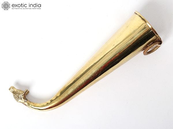 exotic india 10" Nandi Horn for Abhisheka of Shiva Linga | Gaumukhi Shringi Pot in Brass | Handmade | Made in India 