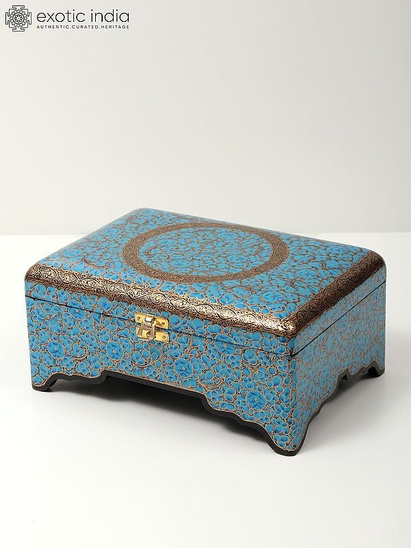exotic india 10" Papier Mache Jewelry Box With Lock | Handmade 