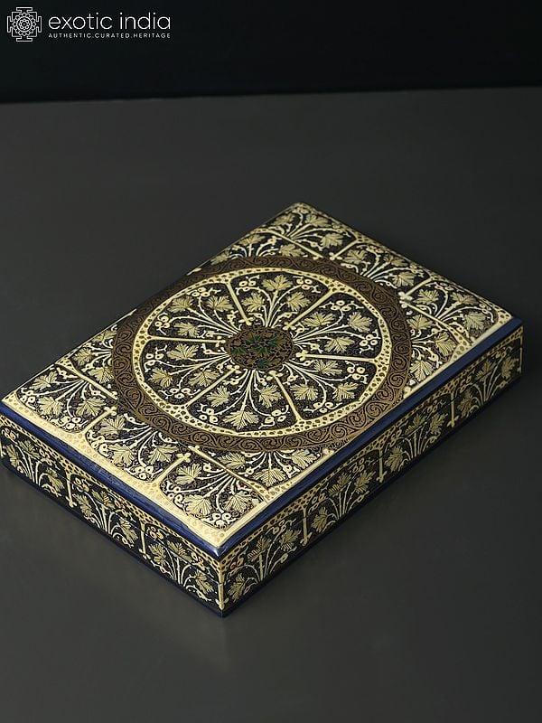 Exotic India 10" Rectangular Shaped Hand Painted Storage Box In Wood 