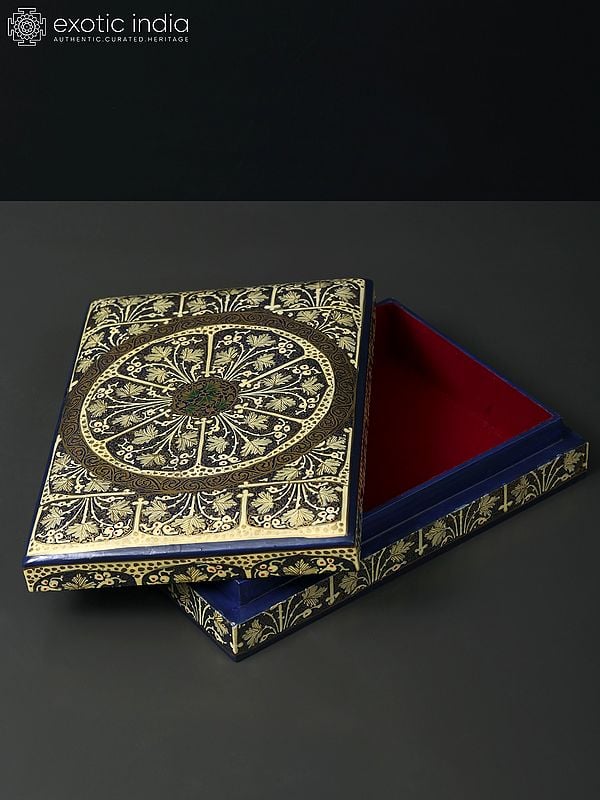 Exotic India 10" Rectangular Shaped Hand Painted Storage Box In Wood 