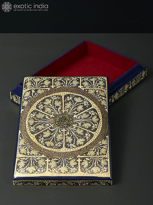Exotic India 10" Rectangular Shaped Hand Painted Storage Box In Wood 