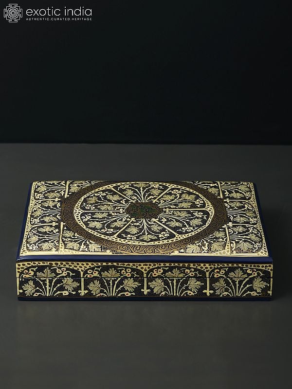 exotic india 10" Rectangular Shaped Hand Painted Storage Box in Wood