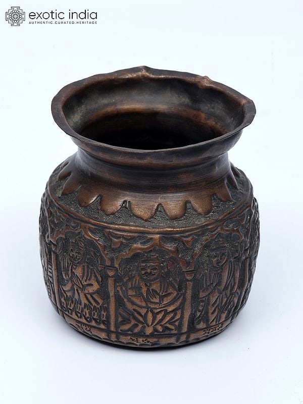 Exotic India 10" Set Of Three Vintage Puja Kalash In Copper 