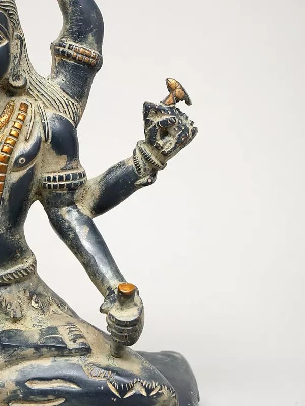 Exotic India 10" Six Armed Mahamrityunjaya Mahadev | Brass Statue 