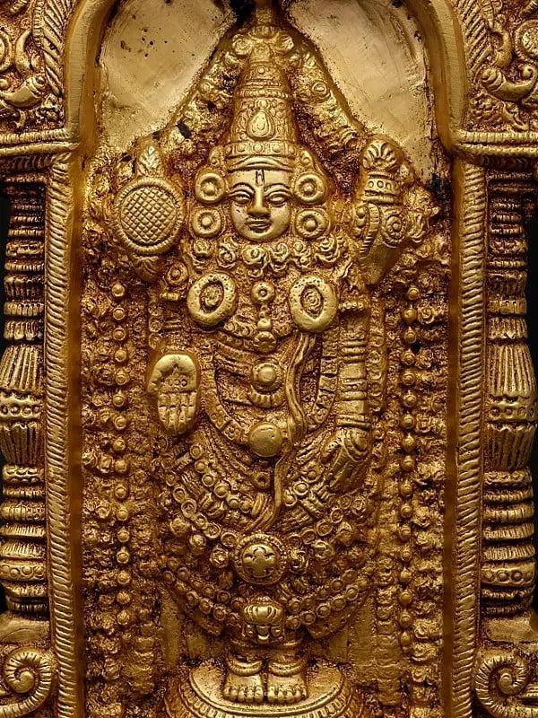Exotic India 10" Tirupati Balaji (Venkateshvara) With Kirtimukha Arch | Brass Statue 