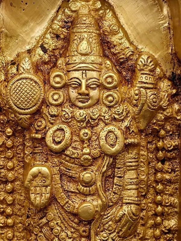 Exotic India 10" Tirupati Balaji (Venkateshvara) With Kirtimukha Arch | Brass Statue 