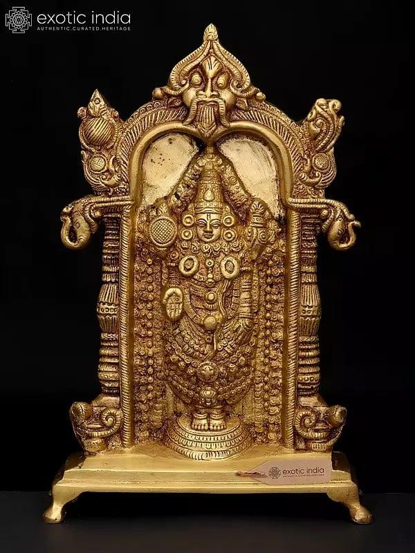 exotic india 10" Tirupati Balaji (Venkateshvara) with Kirtimukha Arch | Brass Statue 