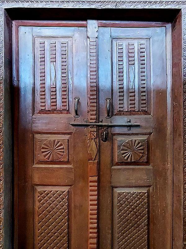 Exotic India 100" Large Hand Carved Wood Door | Antique Front Door