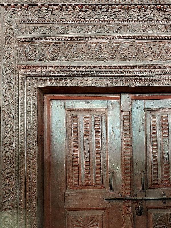 Exotic India 100" Large Hand Carved Wood Door | Antique Front Door