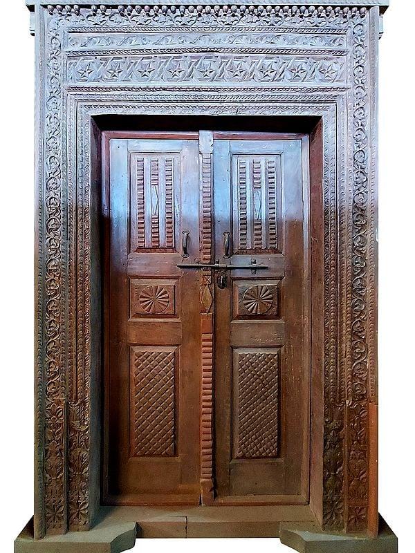 exotic india 100" Large Hand Carved Wood Door | Antique Front Door 