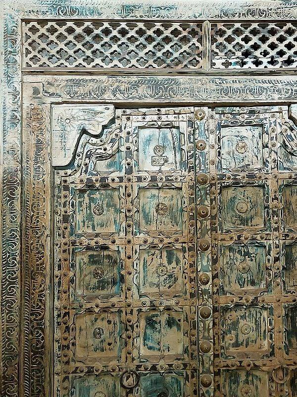 Exotic India 100" Large Indian Handmade Double Door In Wood | From Rajasthan
