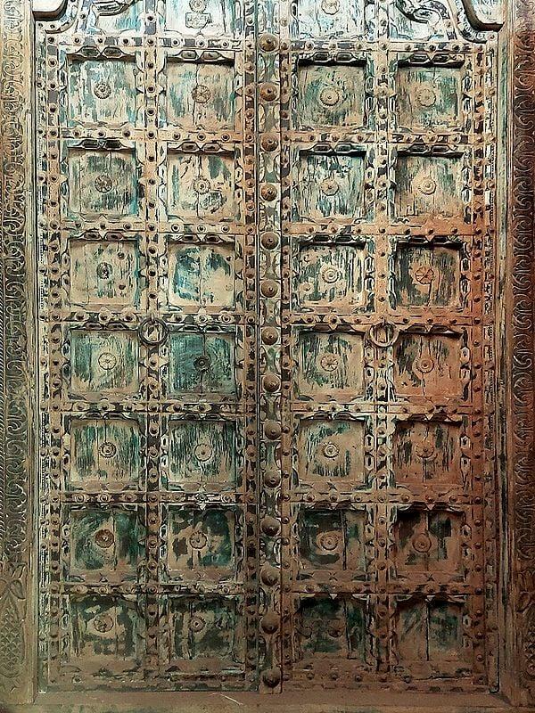 Exotic India 100" Large Indian Handmade Double Door In Wood | From Rajasthan