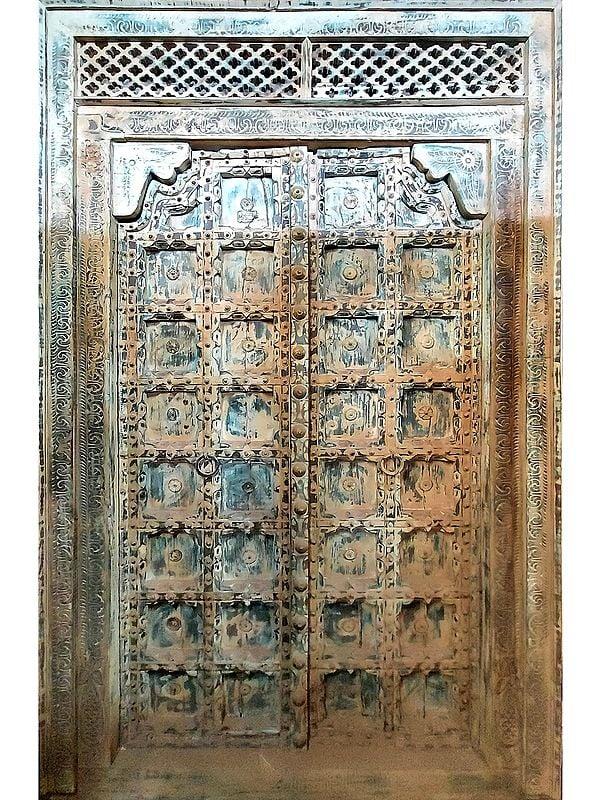 exotic india 100" Large Indian Handmade Double Door In Wood | From Rajasthan 