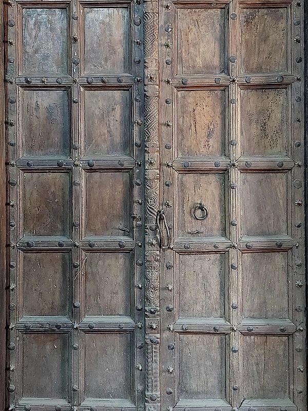 Exotic India 100" Large Metal Studded Door | Wood Door For Home 
