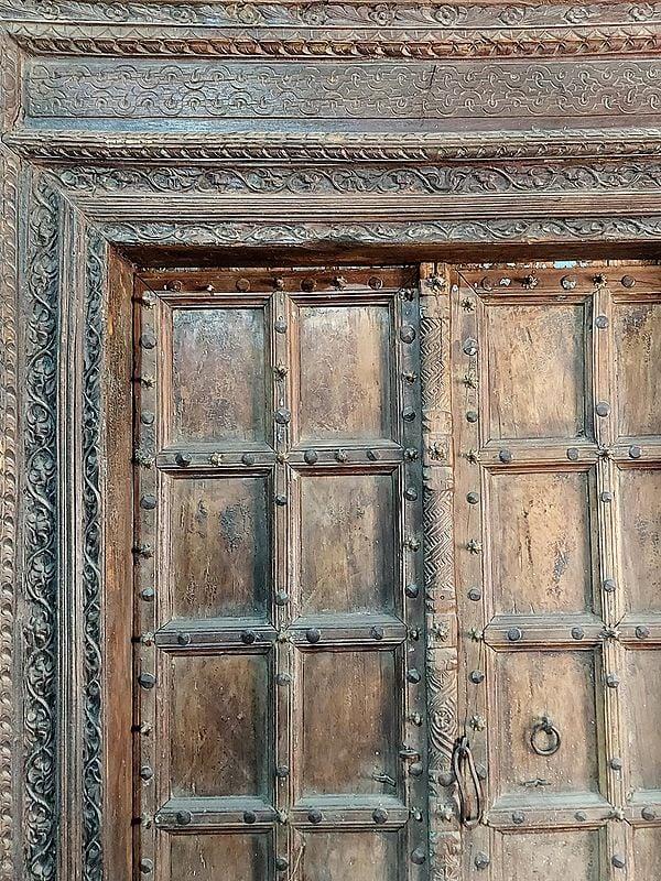 Exotic India 100" Large Metal Studded Door | Wood Door For Home 