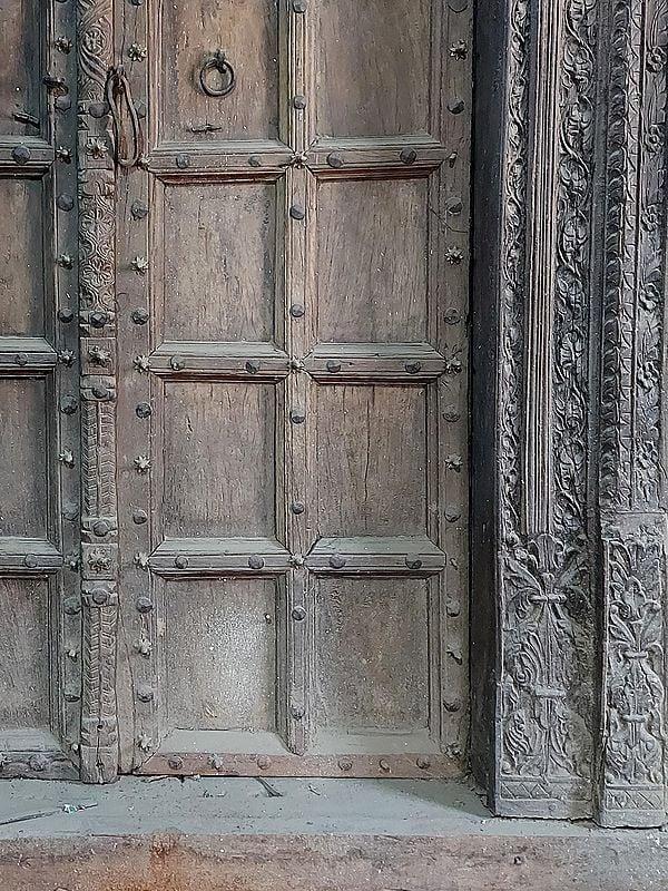 Exotic India 100" Large Metal Studded Door | Wood Door For Home 