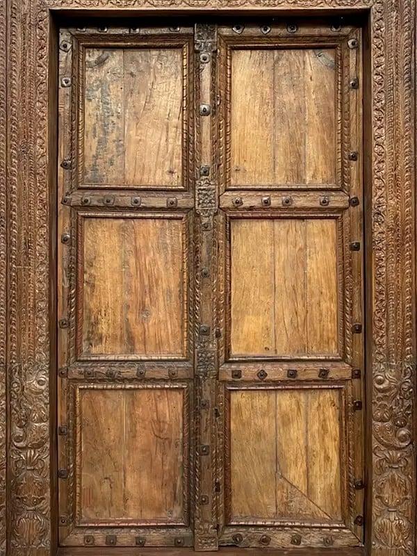 Exotic India 100" Large Traditional Detailed Hand Carved Old Wood Door For Home