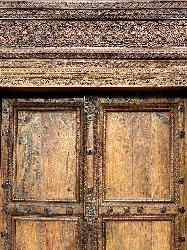 Exotic India 100" Large Traditional Detailed Hand Carved Old Wood Door For Home