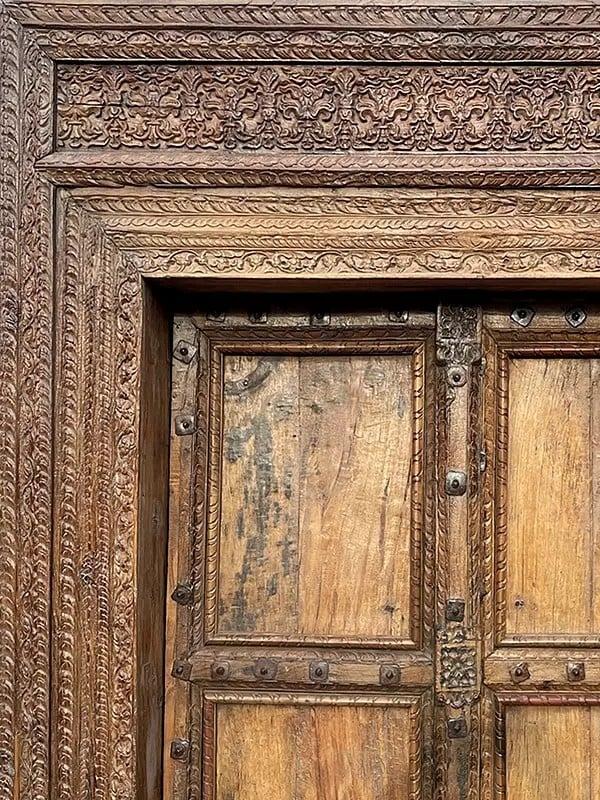 Exotic India 100" Large Traditional Detailed Hand Carved Old Wood Door For Home