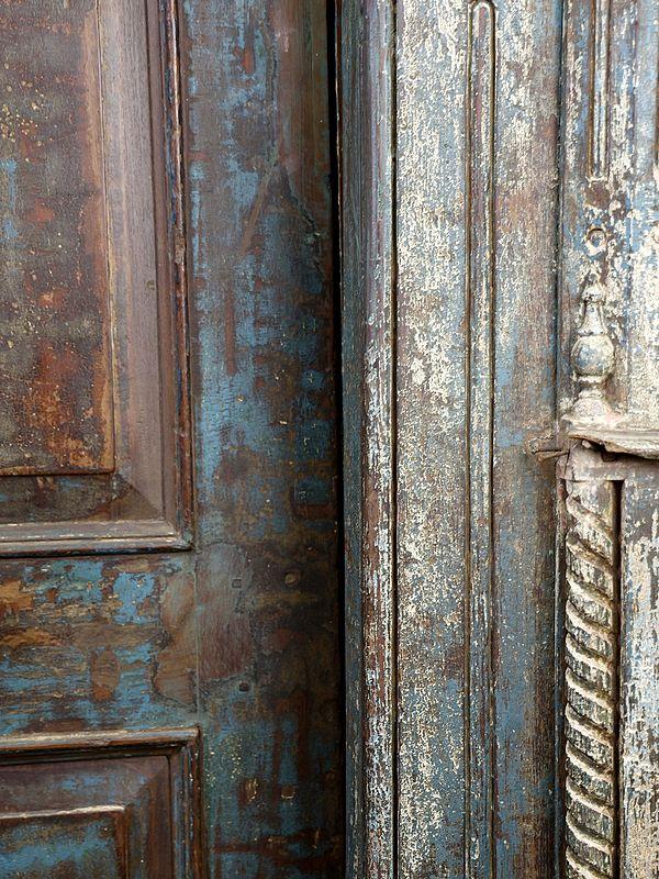 Exotic India 100" Large Vintage Indian Door With Frame | Home Temple Decor