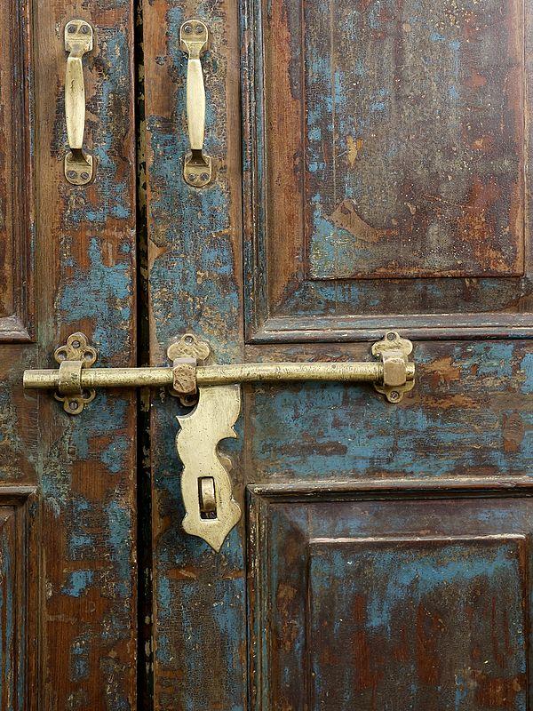 Exotic India 100" Large Vintage Indian Door With Frame | Home Temple Decor