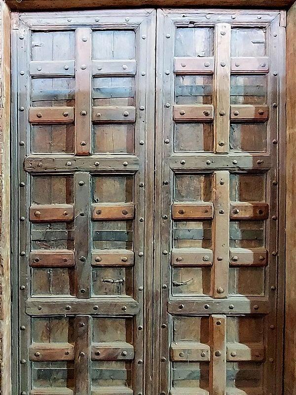 Exotic India 102" Large Designer Wood Door With Attractive Carving For Home