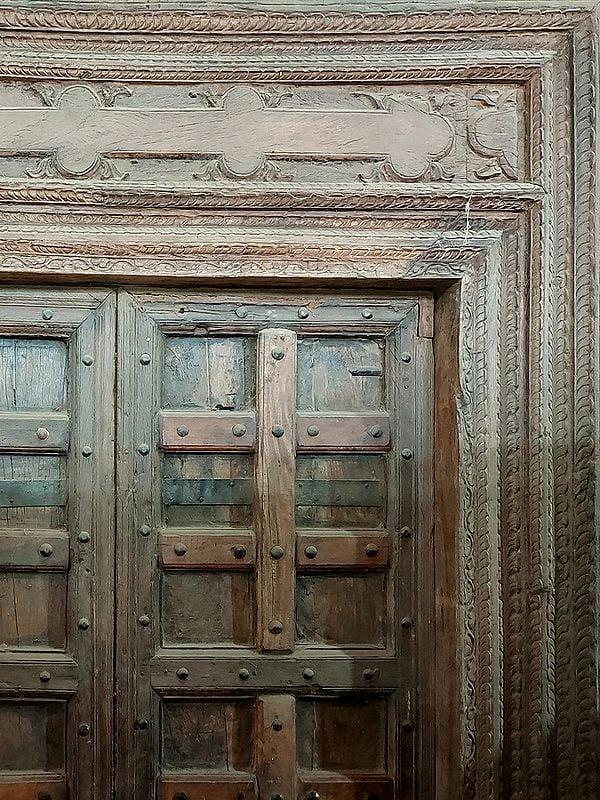 Exotic India 102" Large Designer Wood Door With Attractive Carving For Home