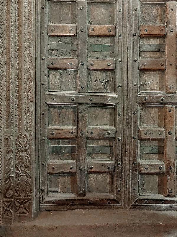 Exotic India 102" Large Designer Wood Door With Attractive Carving For Home