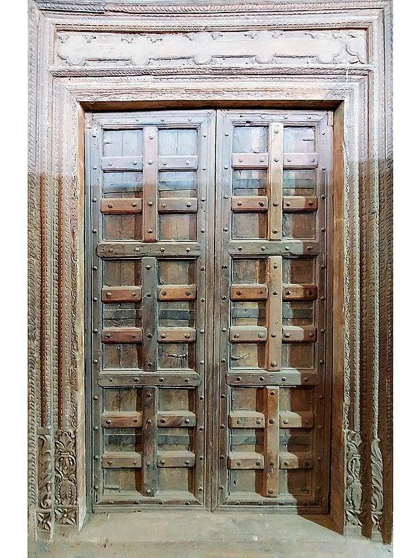 exotic india 102" Large Designer Wood Door With Attractive Carving For Home 