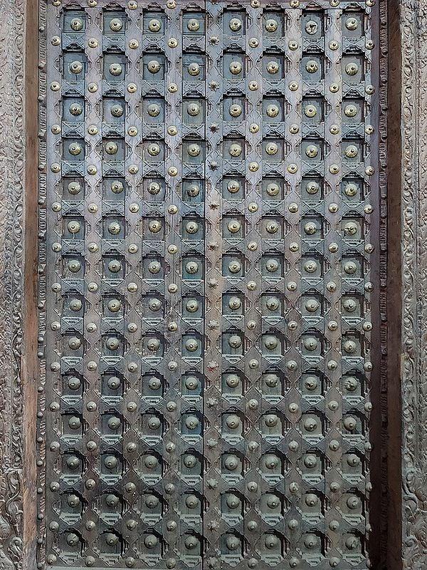 Exotic India 102" Large Finished Exterior Carved Wood Door For Home