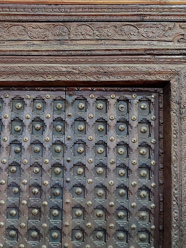 Exotic India 102" Large Finished Exterior Carved Wood Door For Home