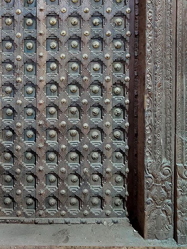 Exotic India 102" Large Finished Exterior Carved Wood Door For Home