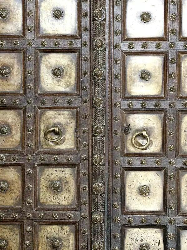 Exotic India 102" Large Vintage Indian Door With Frame | Home Temple Decor 