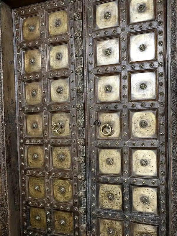 Exotic India 102" Large Vintage Indian Door With Frame | Home Temple Decor 