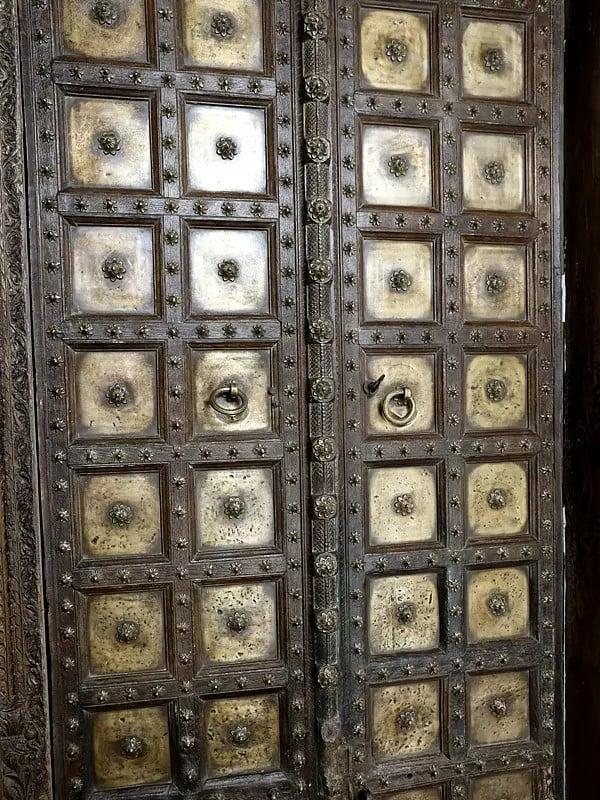 Exotic India 102" Large Vintage Indian Door With Frame | Home Temple Decor 