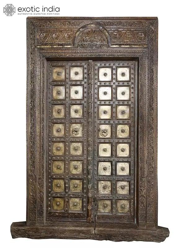 exotic india 102" Large Vintage Indian Door with Frame | Home Temple Decor 