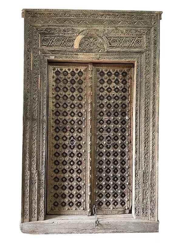 exotic india 105" Large Antique Wood Door with Attractive Carving 